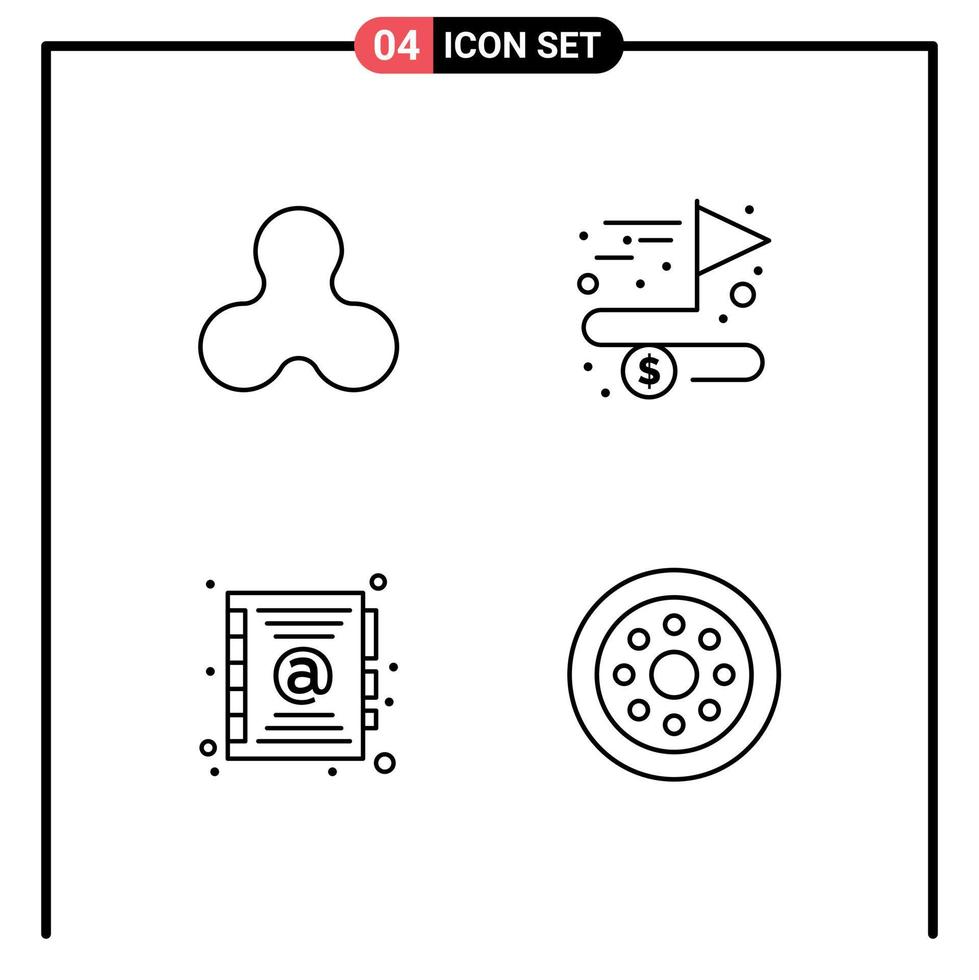 interface utilisateur pack de 4 couleurs plates de base remplies de contact d'entraînement atteindre l'objectif pièces de rechange éléments de conception vectoriels modifiables vecteur