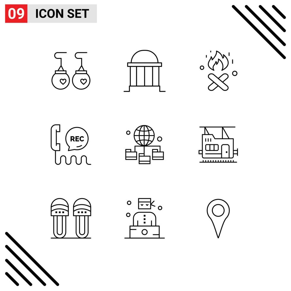 9 ensemble de contours d'interface utilisateur de signes et symboles modernes de l'institut de contact du globe appel de communication éléments de conception vectoriels modifiables vecteur