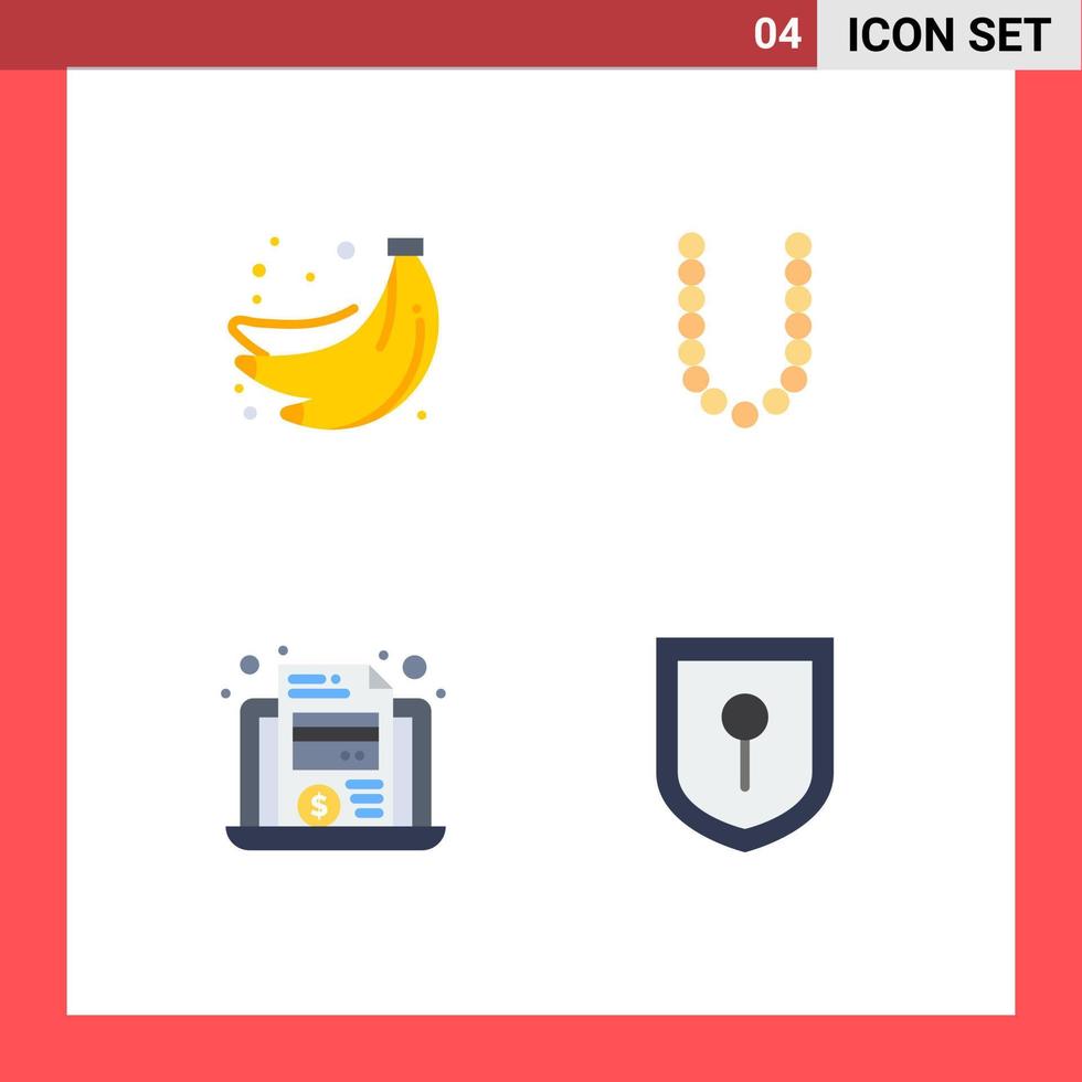 ensemble de 4 pack d'icônes plates commerciales pour les éléments de conception vectoriels modifiables de la carte lux des fruits de l'économie des bananes vecteur