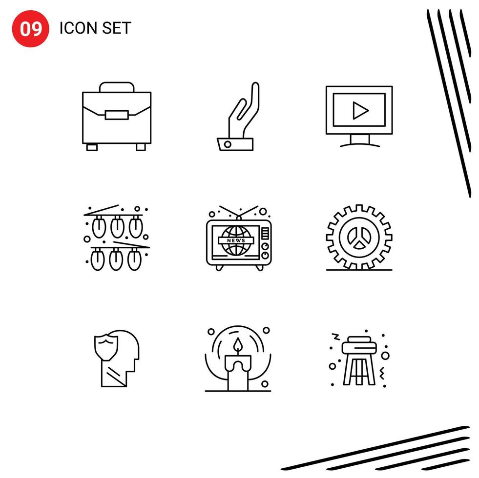 pack d'icônes vectorielles stock de 9 signes et symboles de ligne pour les lumières de l'écran d'actualités télévisées éléments de conception vectoriels modifiables de noël vecteur