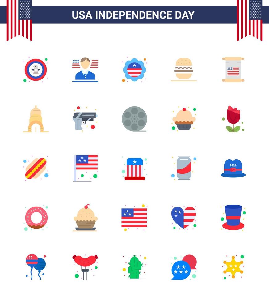 25 usa pack plat de signes et symboles de la fête de l'indépendance du texte usa country burger américain modifiable usa day vector design elements