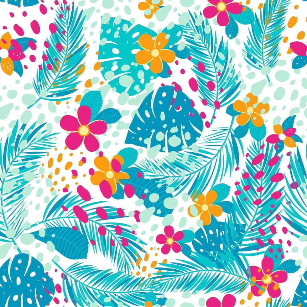 motif tropical avec des feuilles de palmier et des fleurs vecteur