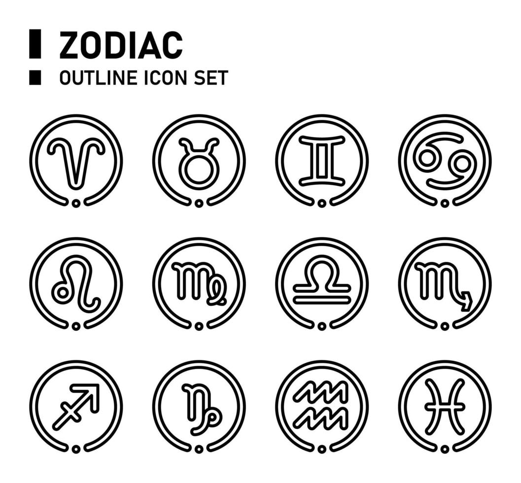 jeu d'icônes de contour d'astrologie. jeu d'icônes du zodiaque. vecteur