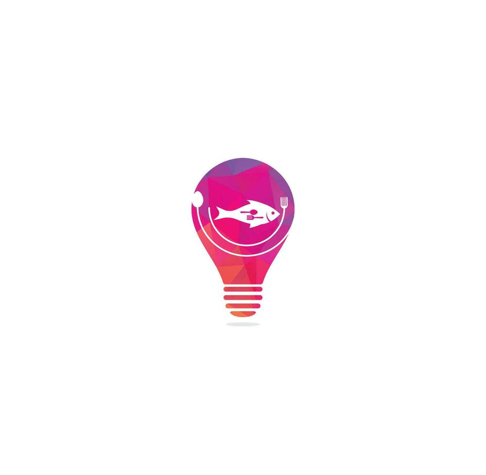 vecteur de conception de logo de fourchette de cuillère de nourriture de poisson. logo de concept de forme d'ampoule de nourriture de poisson. logo alimentaire