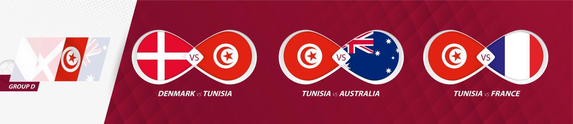 matchs de l'équipe nationale tunisienne dans le groupe d, compétition de football 2022, icône de tous les jeux en phase de groupes. vecteur