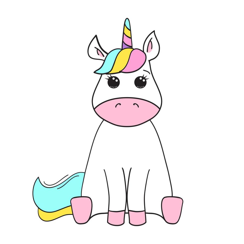 licorne de personnage de dessin animé mignon. élément pour la conception d'affiches, d'autocollants, de cartes de voeux, d'invitations, de bannières pour enfants. imprimer pour les vêtements. illustration vectorielle vecteur