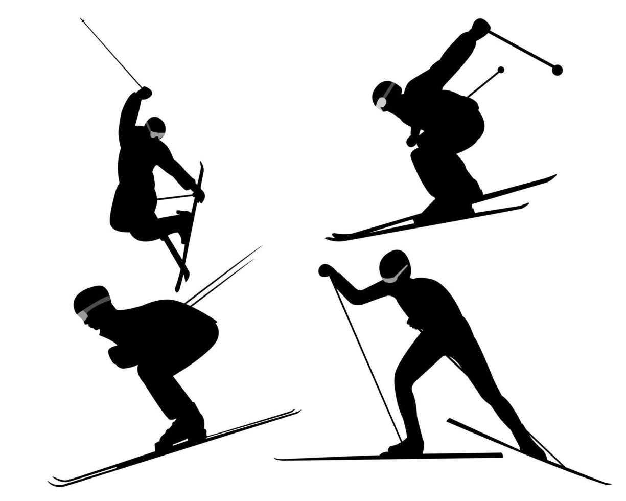 Quatre skieur sur fond blanc vecteur