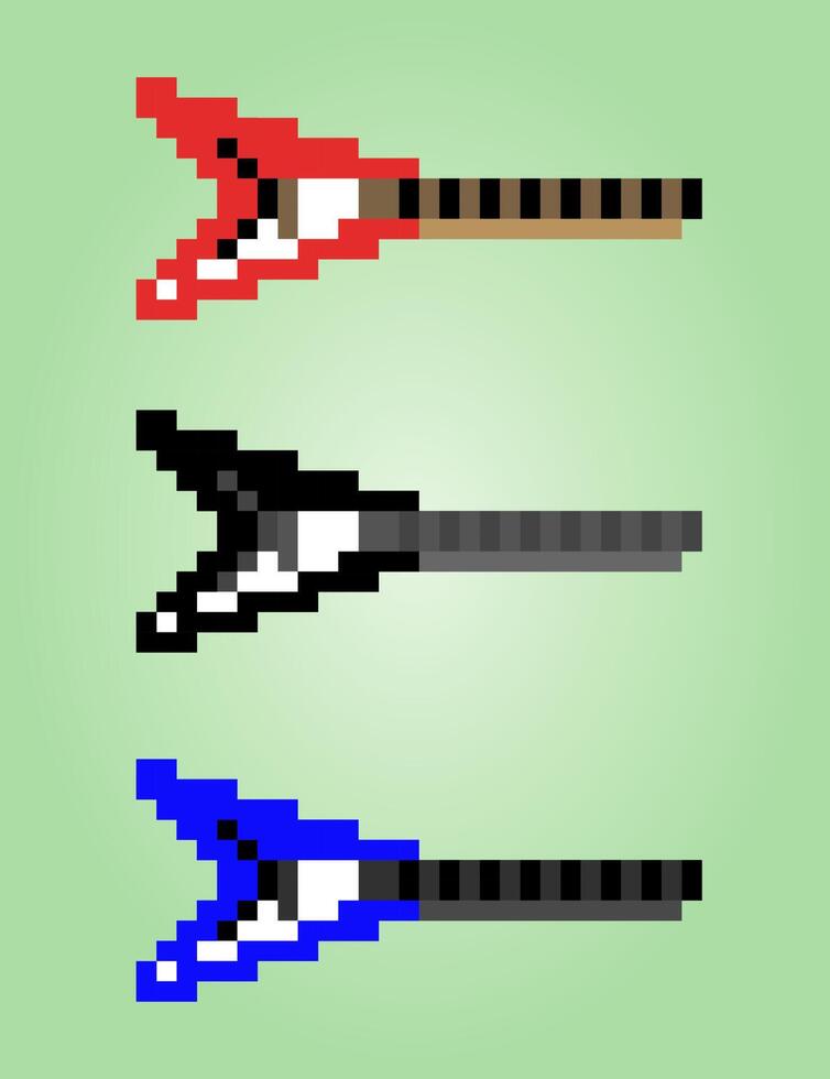 Pixel de guitare électrique 8 bits. objet d'instrument pour les actifs de jeu et les motifs de point de croix dans les illustrations vectorielles. vecteur