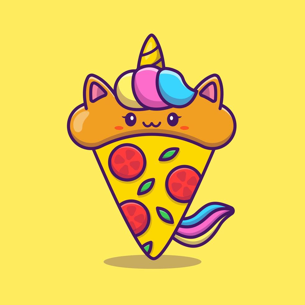 illustration d'icône vectorielle de dessin animé de pizza licorne mignon. concept d'icône d'aliments pour animaux isolé vecteur premium. style de dessin animé plat