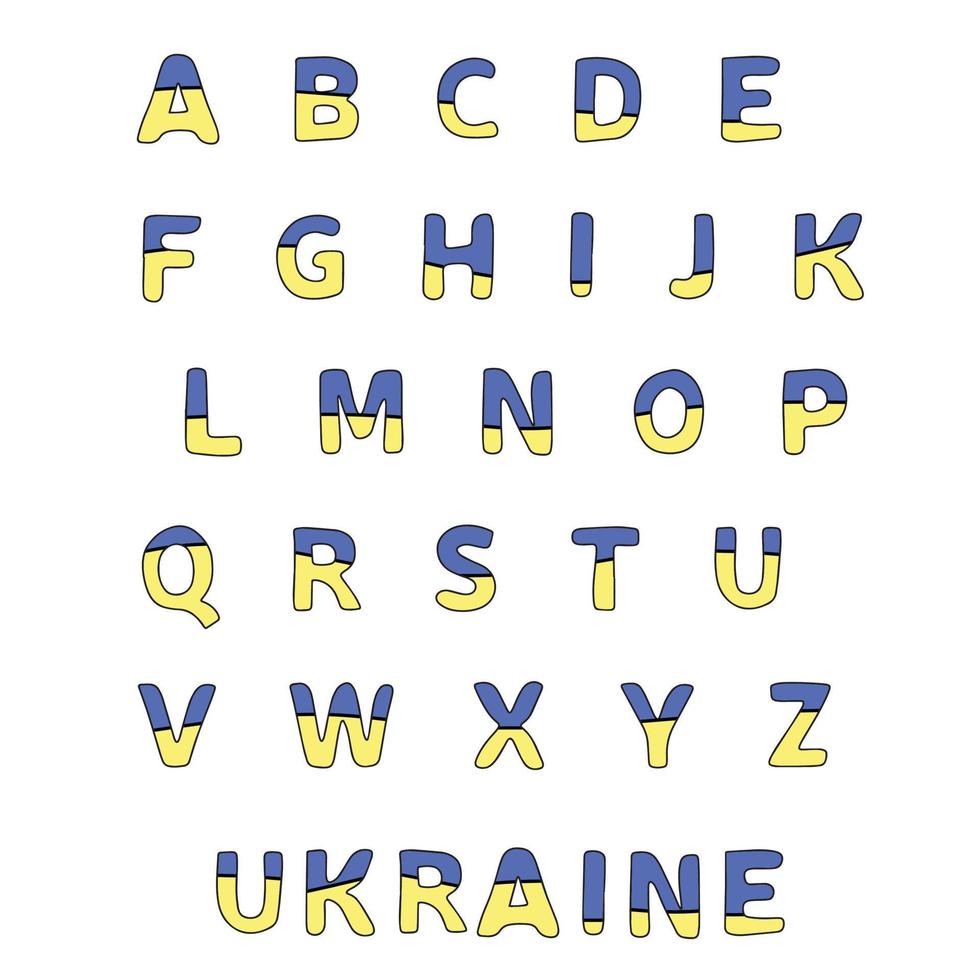 toutes les lettres avec deux couleurs bleu et jaune. alphabet avec le drapeau de l'ukraine. illustration vectorielle. vecteur