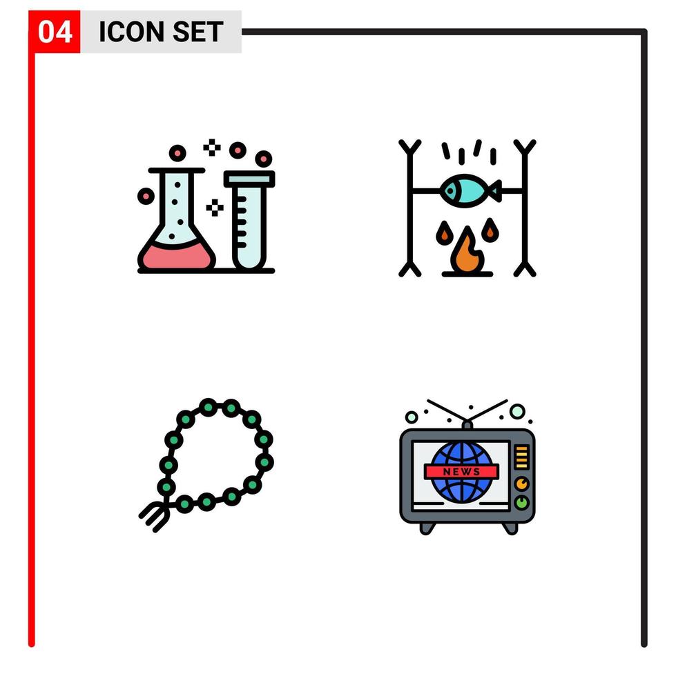 interface mobile filledline couleur plate ensemble de 4 pictogrammes d'acide misbaha laboratoire chimique vacances prier éléments de conception vectoriels modifiables vecteur