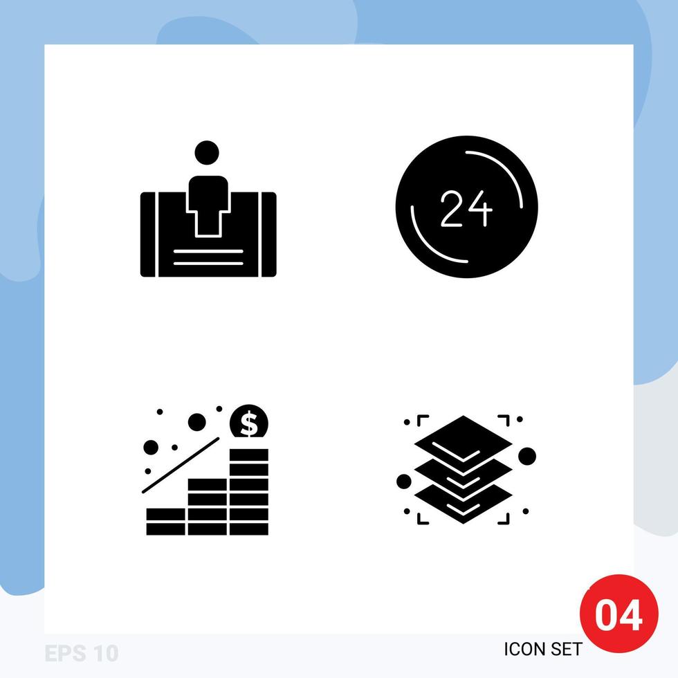 4 icônes créatives signes et symboles modernes de croissance de la clientèle horloge sociale profit éléments de conception vectoriels modifiables vecteur