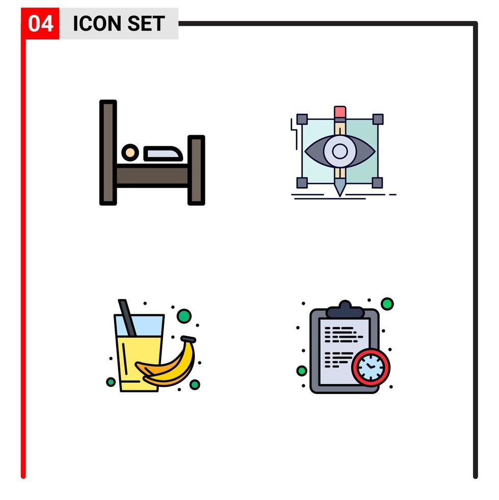 interface utilisateur pack de 4 couleurs plates de base remplies de lit banane sommeil croquis fruits éléments de conception vectoriels modifiables vecteur