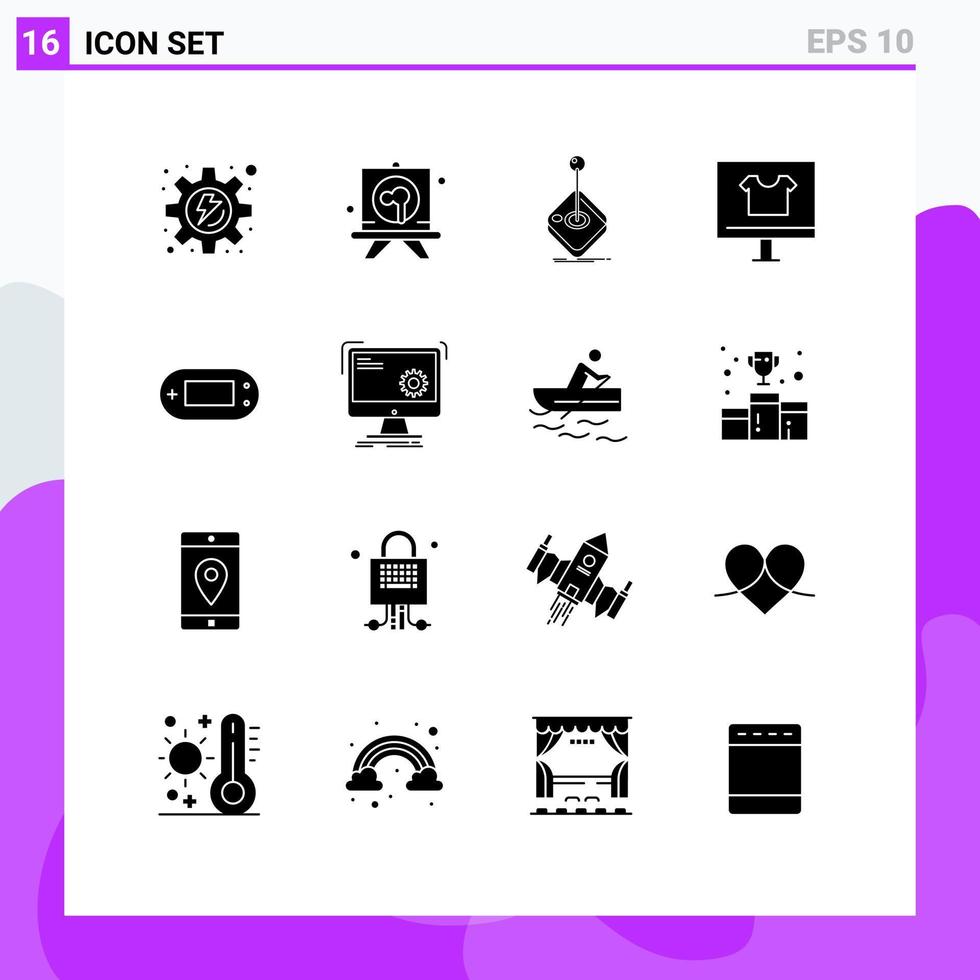 interface mobile glyphe solide ensemble de 16 pictogrammes de jeu de commerce de console acheter des éléments de conception vectoriels modifiables de vêtements vecteur