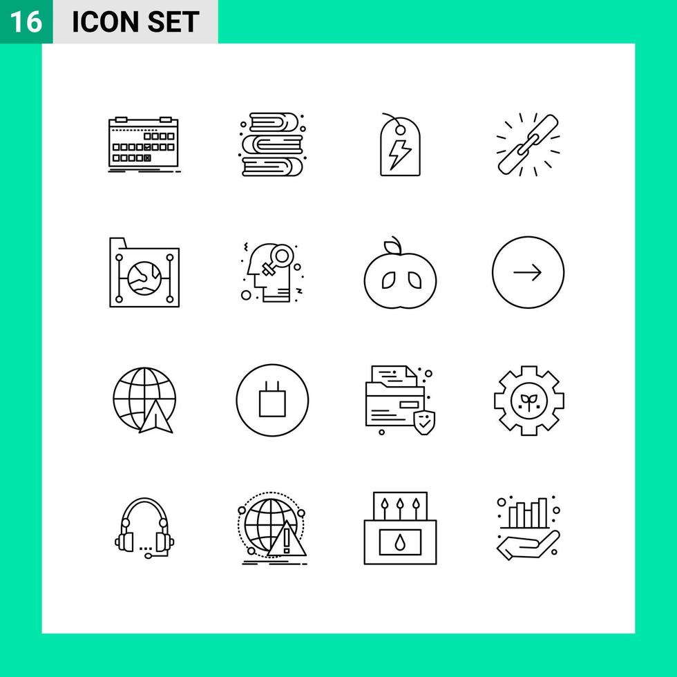 16 ensemble de contours d'interface utilisateur de signes et symboles modernes du livre de la chaîne web connectent des éléments de conception vectoriels modifiables d'énergie vecteur