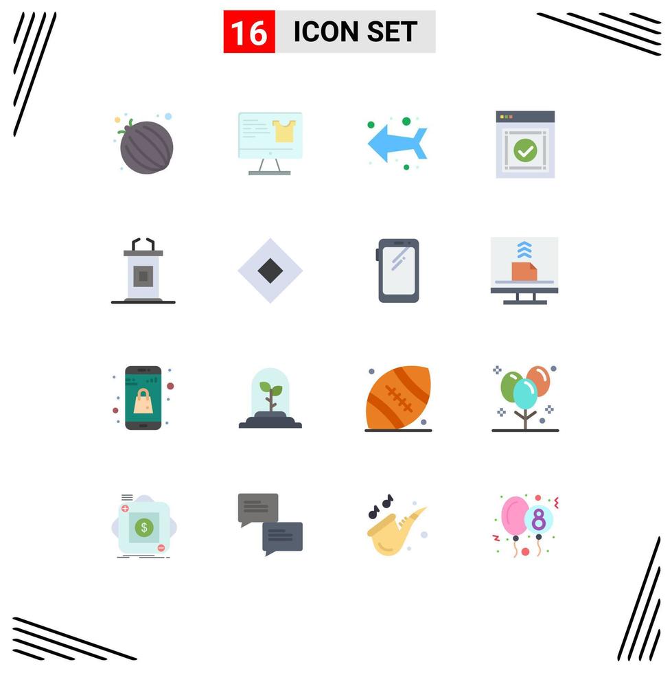 pack de couleur plate de 16 symboles universels du succès du site web gauche du bureau de réunion pack modifiable d'éléments de conception de vecteur créatif