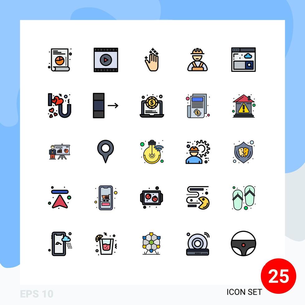 ensemble de pictogrammes de 25 couleurs plates de ligne remplie simple de lettrage de coeur internet construction de navigateur main éléments de conception vectoriels modifiables vecteur