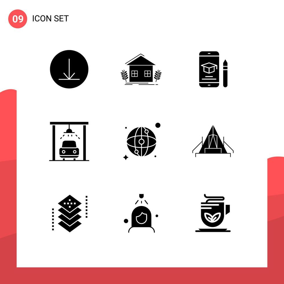 pack d'icônes vectorielles stock de 9 signes et symboles de ligne pour les éléments de conception vectoriels modifiables de la voiture de lavage de l'éducation du monde du réseau vecteur
