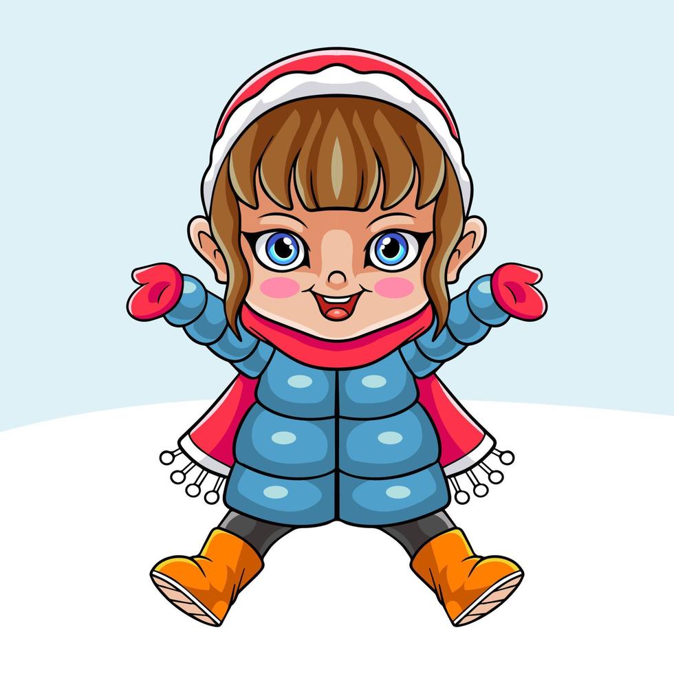 dessin animé heureuse petite fille en vêtements d'hiver vecteur