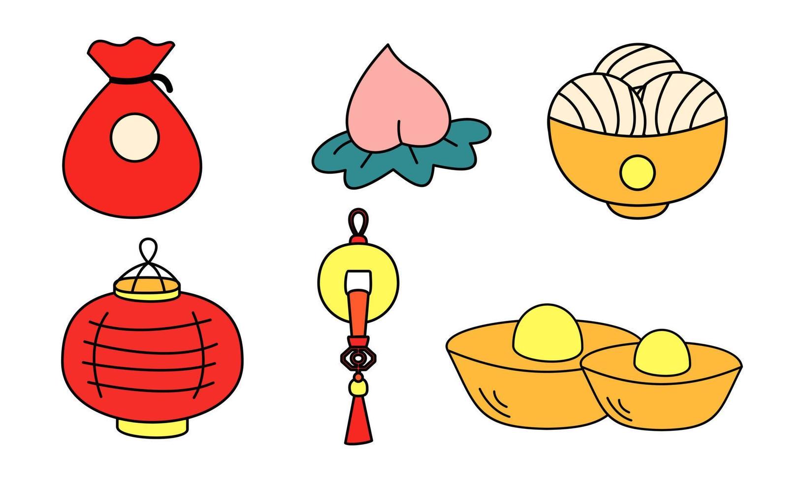 éléments de célébration de dessin animé joyeux nouvel an chinois vecteur