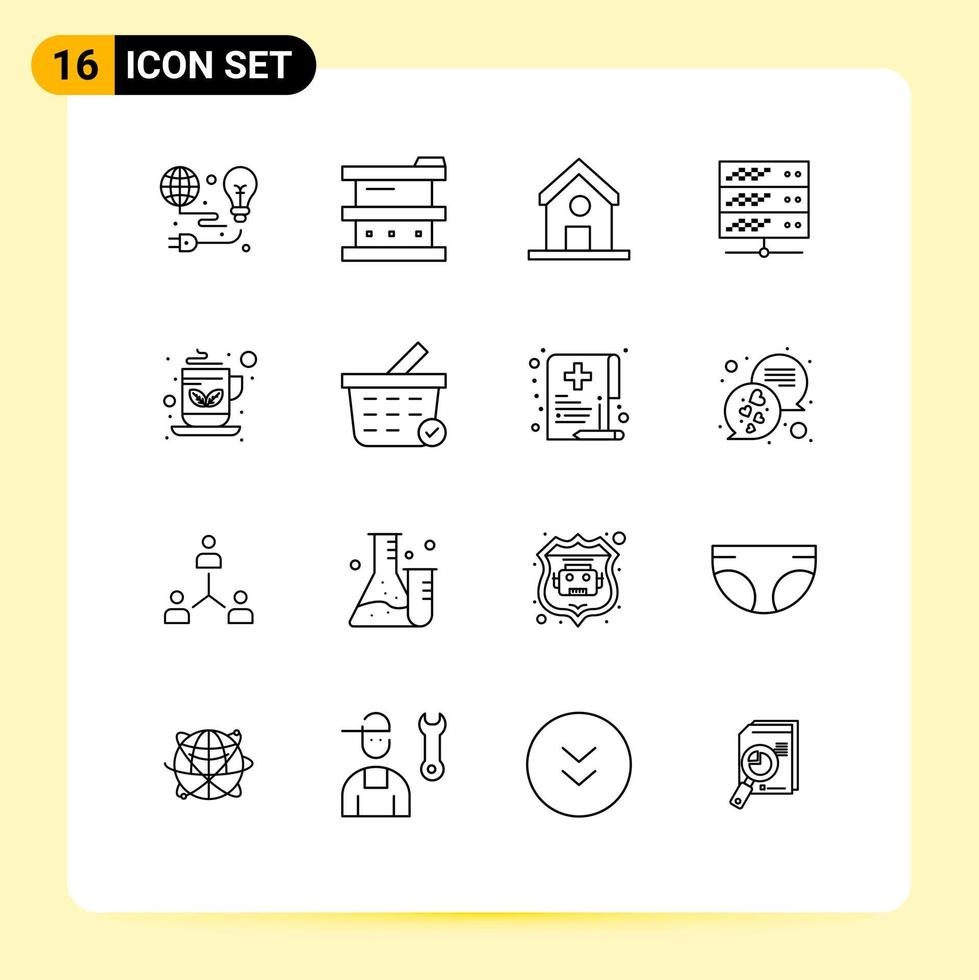 groupe de 16 contours signes et symboles pour le serveur de réseau web éléments de conception vectoriels modifiables de l'école d'hébergement dangereux vecteur