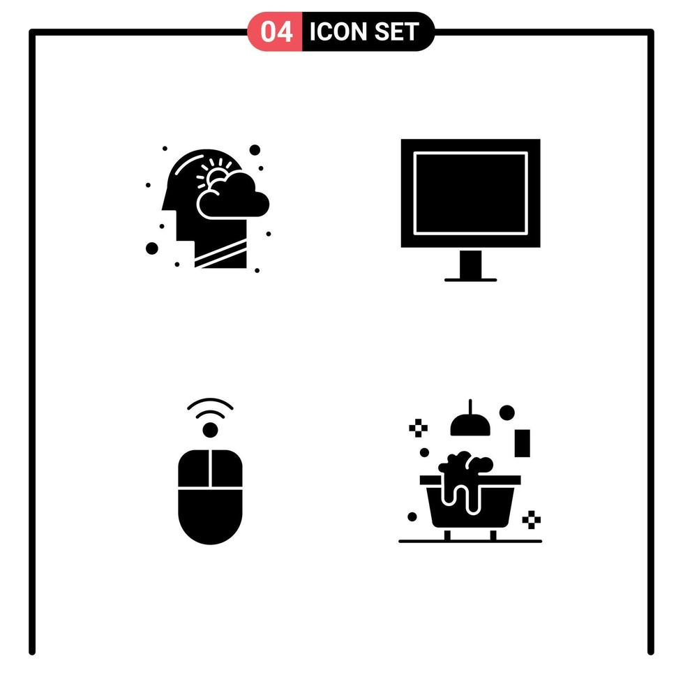 pack d'interface utilisateur de 4 glyphes solides de base d'éléments de conception vectoriels modifiables de souris électrique d'esprit de pomme de nuage vecteur