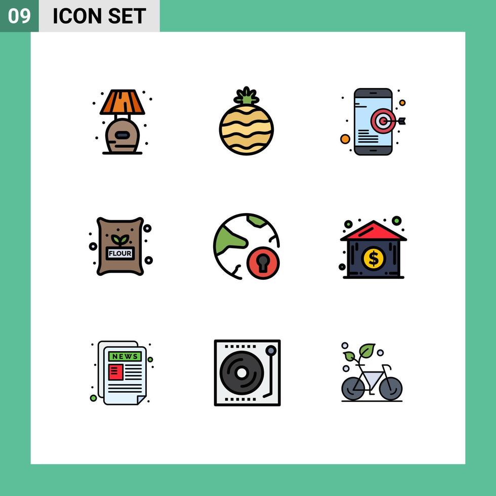 ensemble de 9 symboles d'icônes d'interface utilisateur modernes signes pour cadenas cible internet ingrédients mondiaux éléments de conception vectoriels modifiables vecteur