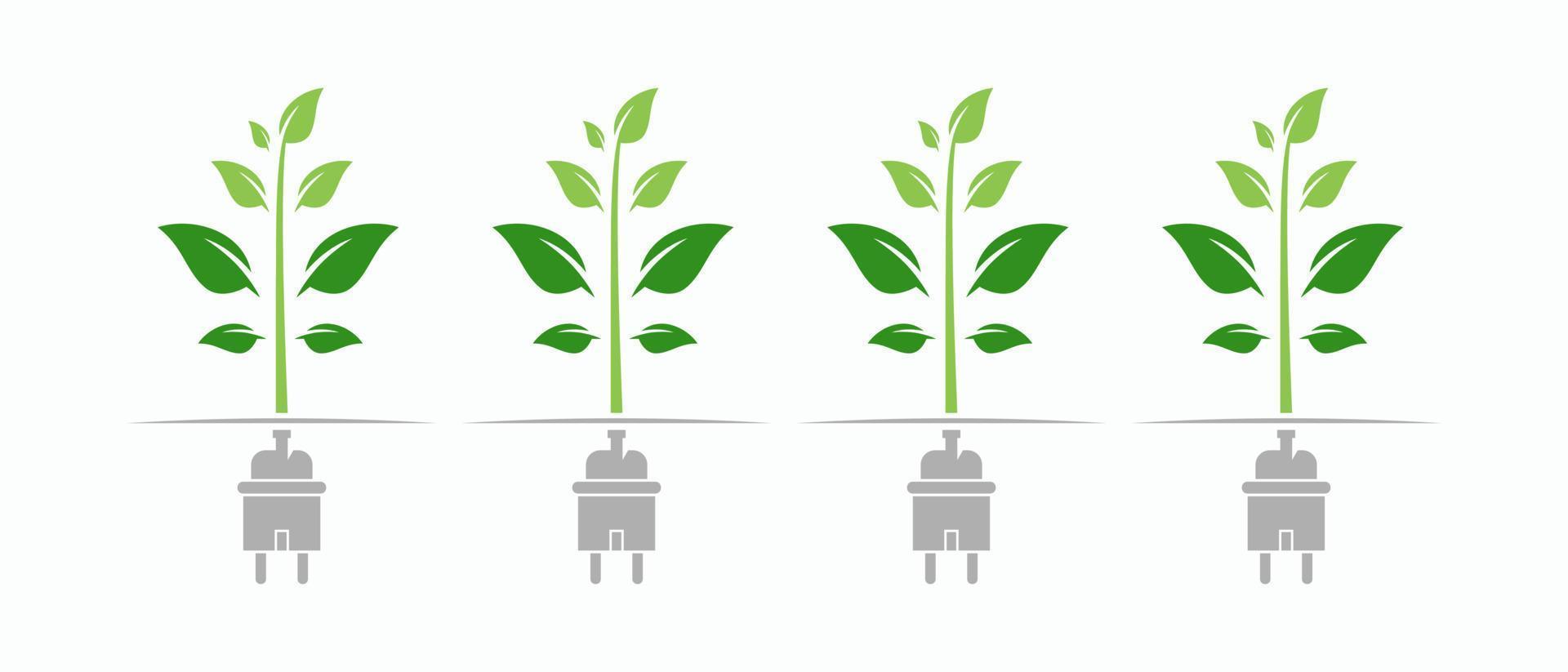 électricité d'énergie verte, signe d'icône de prise électrique avec illustration vectorielle de câble et de feuille vecteur