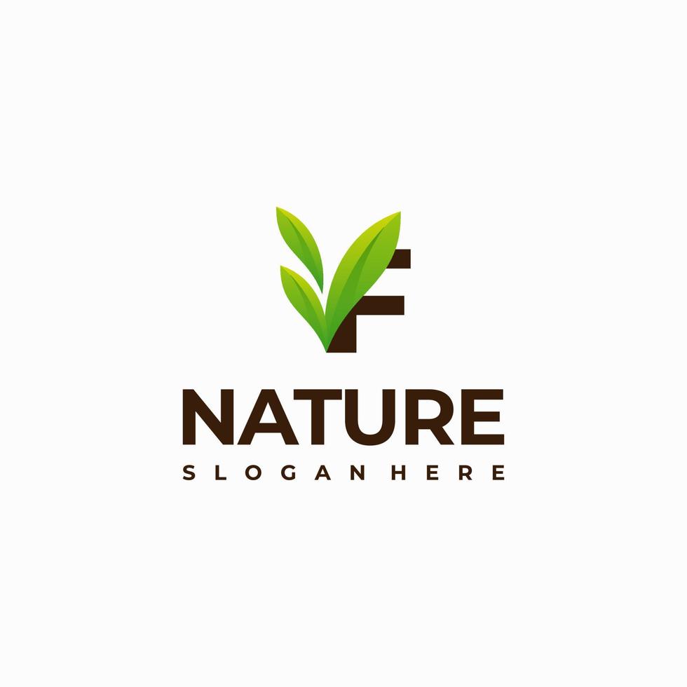 conceptions initiales de logo de nature de feuille de lettre f, illustration moderne d'icône de vecteur de logo de nature verte de lettre