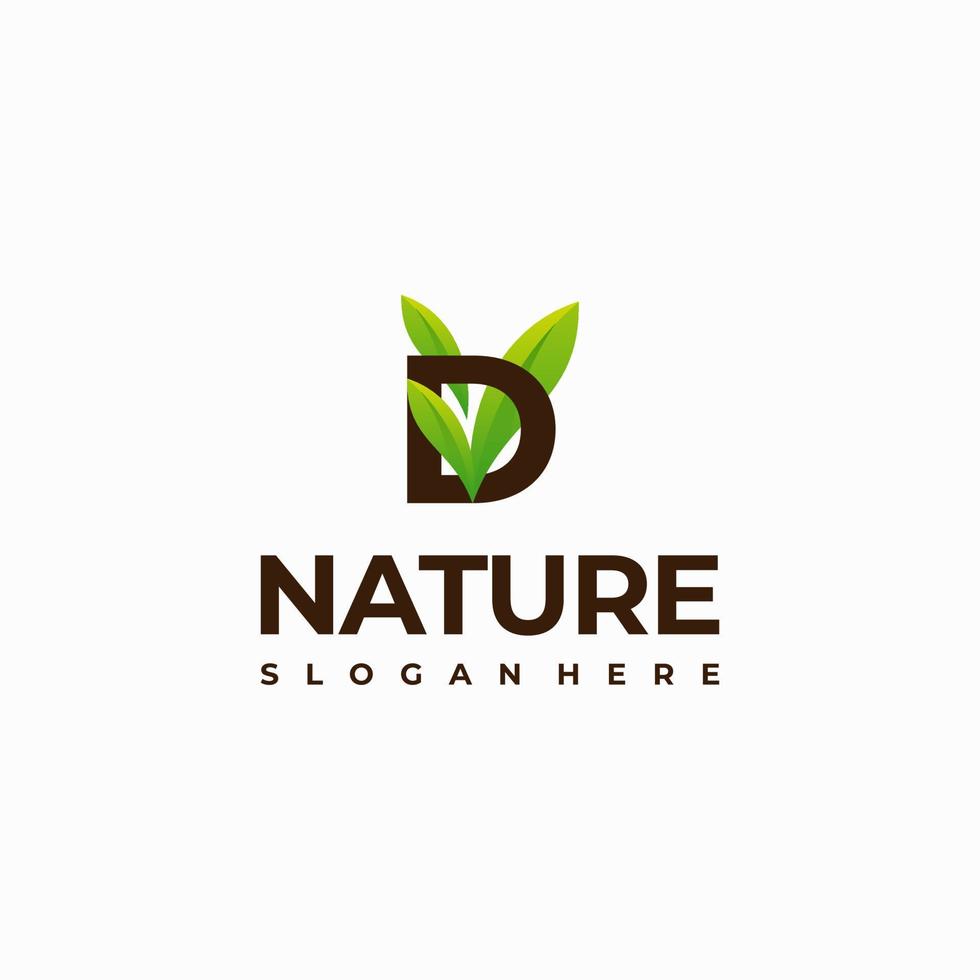 conceptions initiales de logo de nature de feuille de lettre d, illustration moderne d'icône de vecteur de logo de nature verte de lettre
