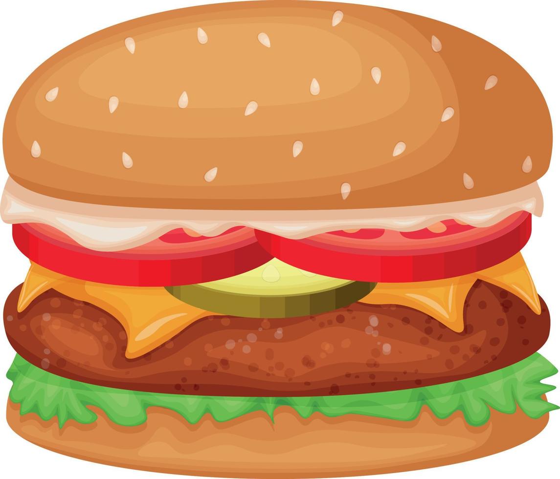 Hamburger. un gros hamburger avec une escalope, des tomates, des concombres et du fromage. gros mac. restauration rapide, illustration vectorielle isolée sur fond blanc vecteur