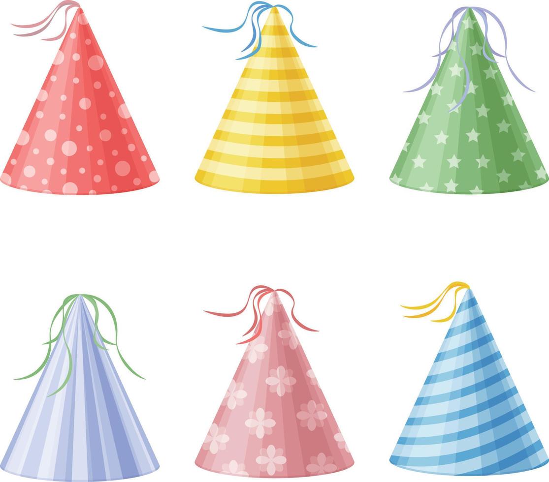 un chapeau de fête. réseaux de chapeaux de vacances multicolores. une collection d'accessoires festifs. illustration vectorielle vecteur