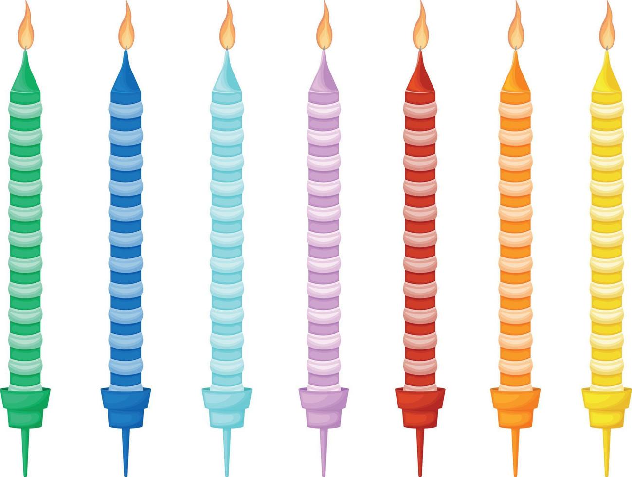 bougies pour le gâteau. bougies de vacances colorées pour la décoration de gâteaux. accessoires lumineux pour les vacances. illustration vectorielle. vecteur