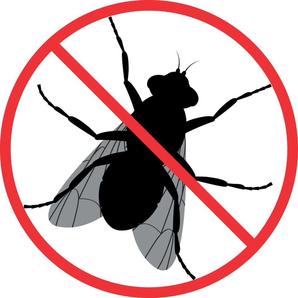 arrêter la mouche barré panneau d'avertissement sur les mouches. un signe d'attention à la mouche. l'icône du parasite. illustration vectorielle d'un panneau d'avertissement sur les tiques. vecteur