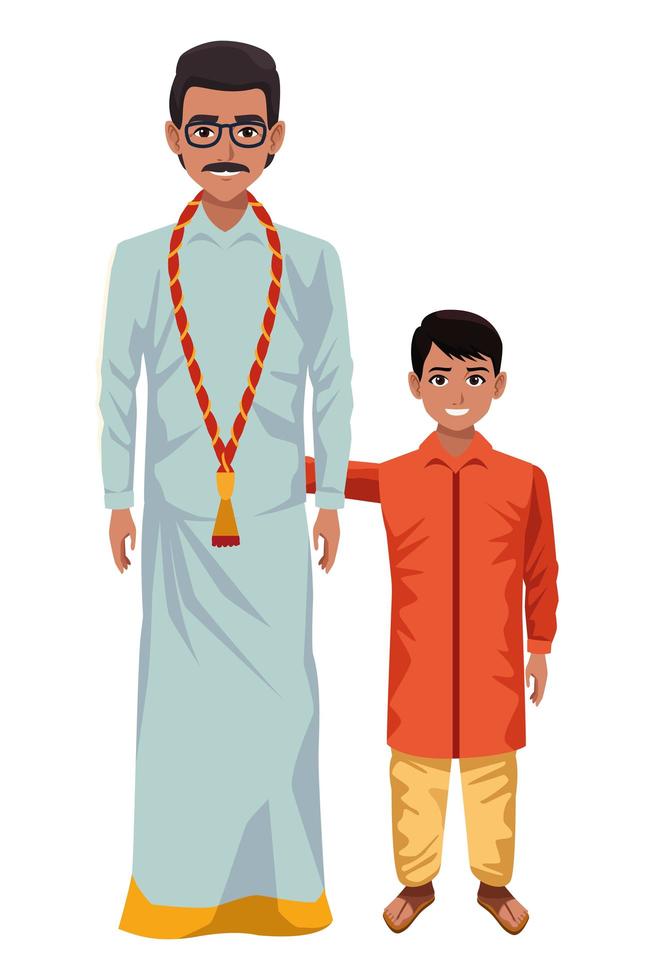 personnages de dessins animés de famille indienne vecteur