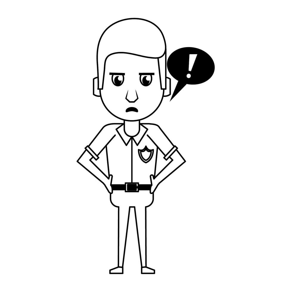 personnage de dessin animé de policier en noir et blanc vecteur