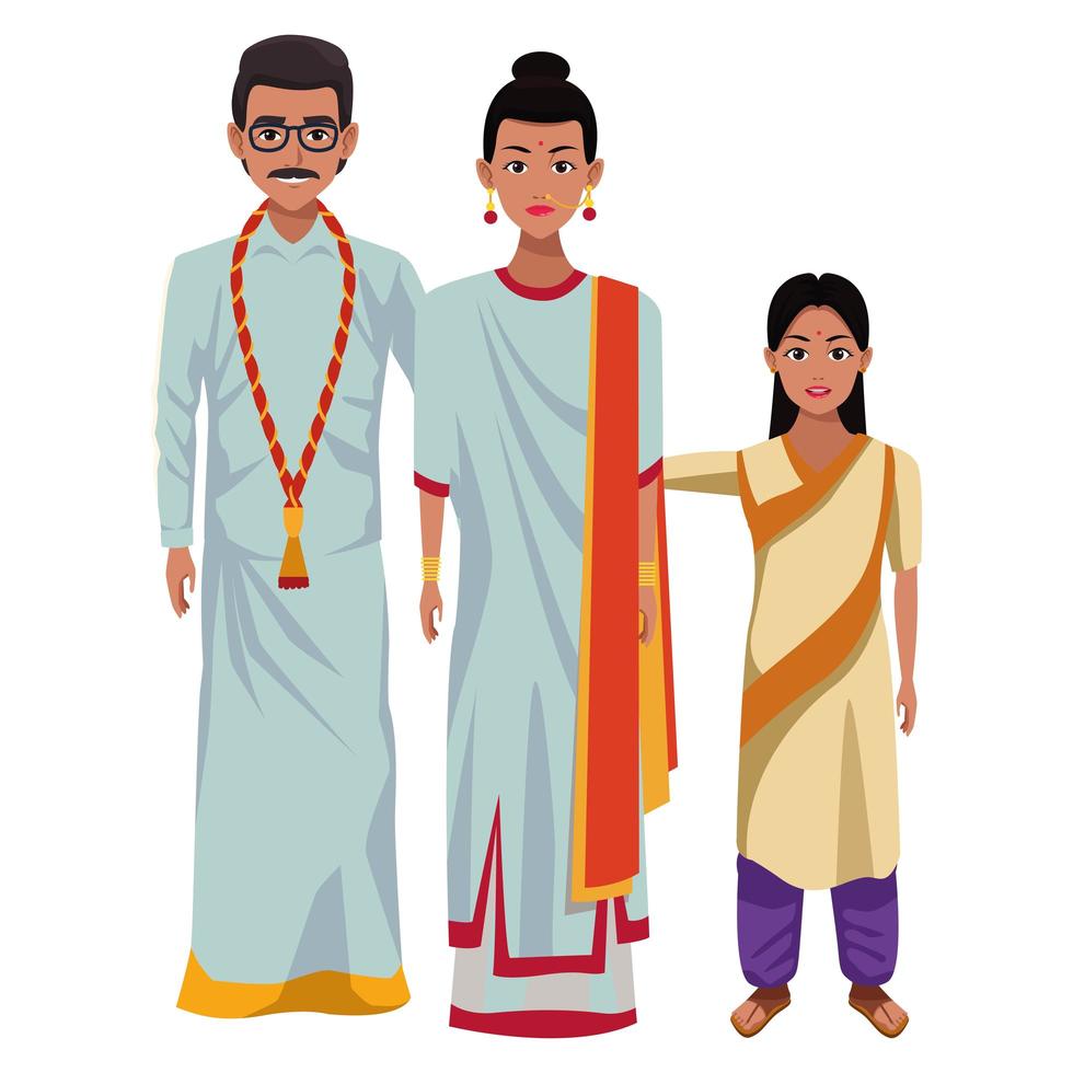 personnages de dessins animés de famille indienne vecteur