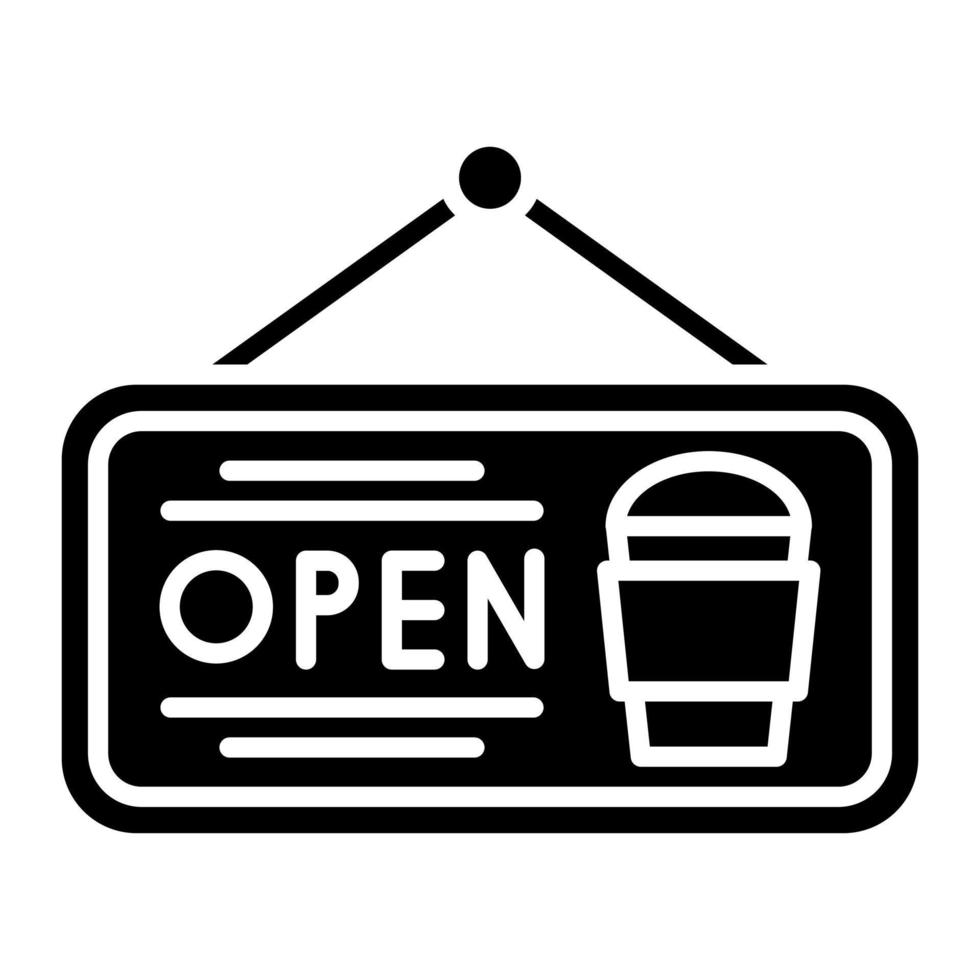 icône de glyphe de signe ouvert de café vecteur