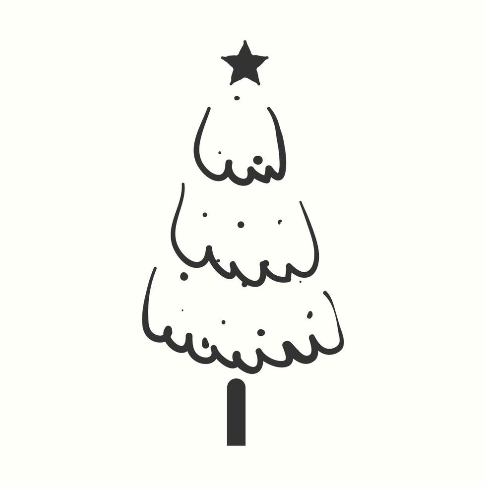 silhouette d'arbre de noël illustration dessinée à la main sur fond blanc vecteur