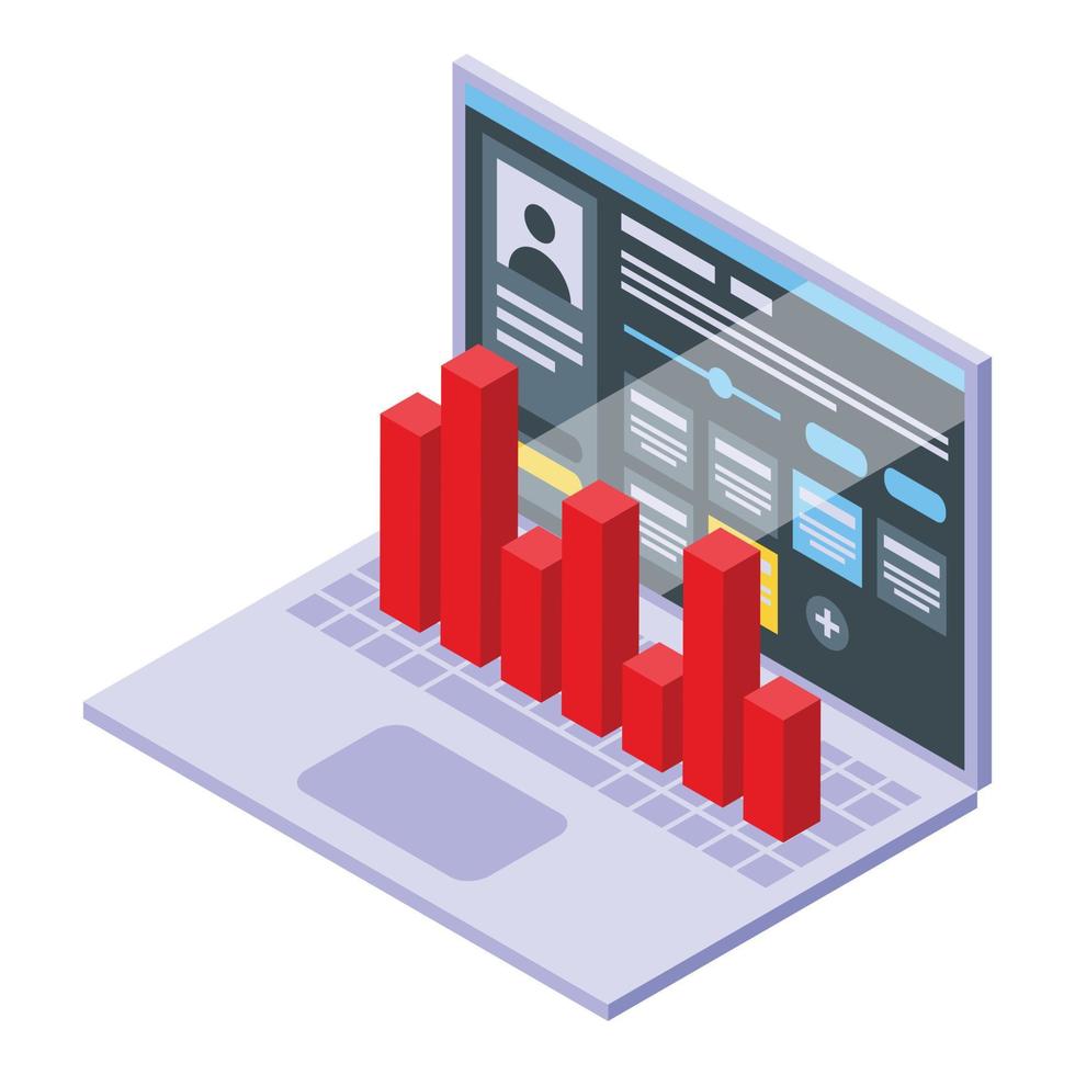 vecteur isométrique d'icône de graphique de client d'ordinateur portable. processus bancaire
