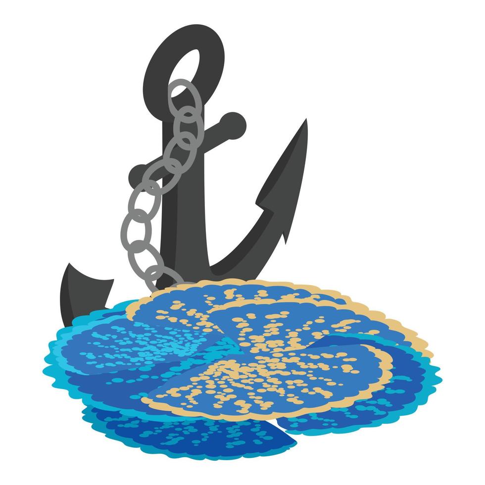 vecteur isométrique d'icône de symbole marin. corail bleu exotique et icône d'ancre de navire