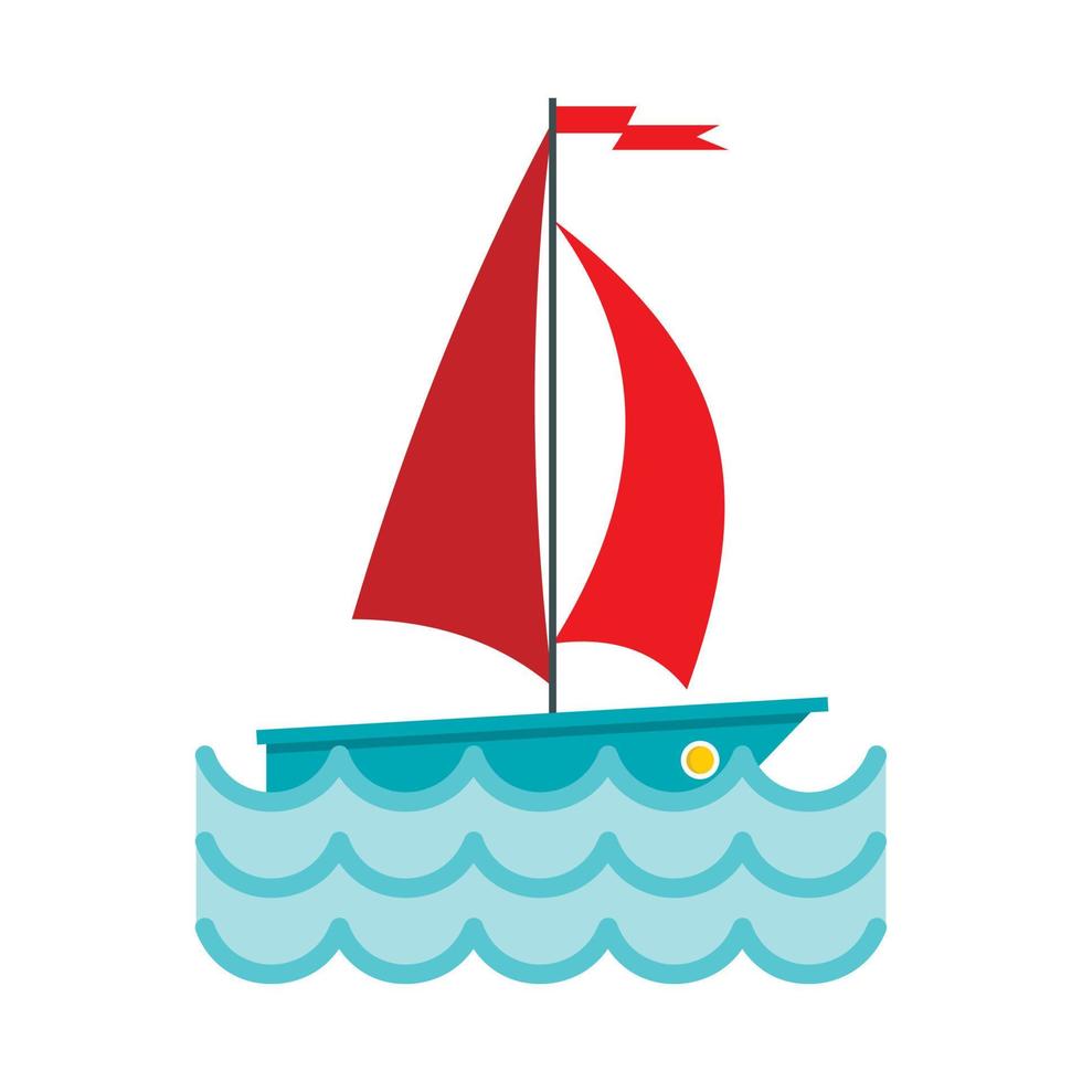 yacht avec icône de voiles rouges, style plat vecteur