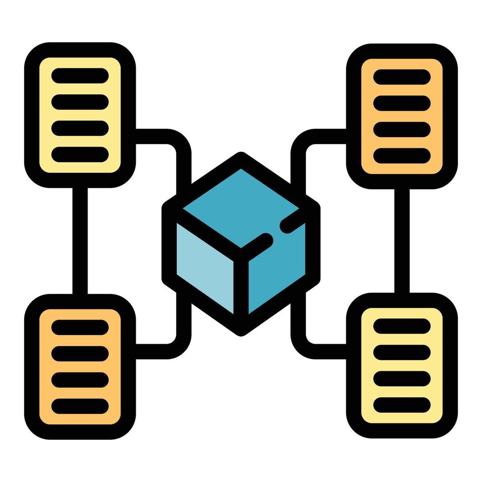 vecteur de contour couleur icône réseau blockchain