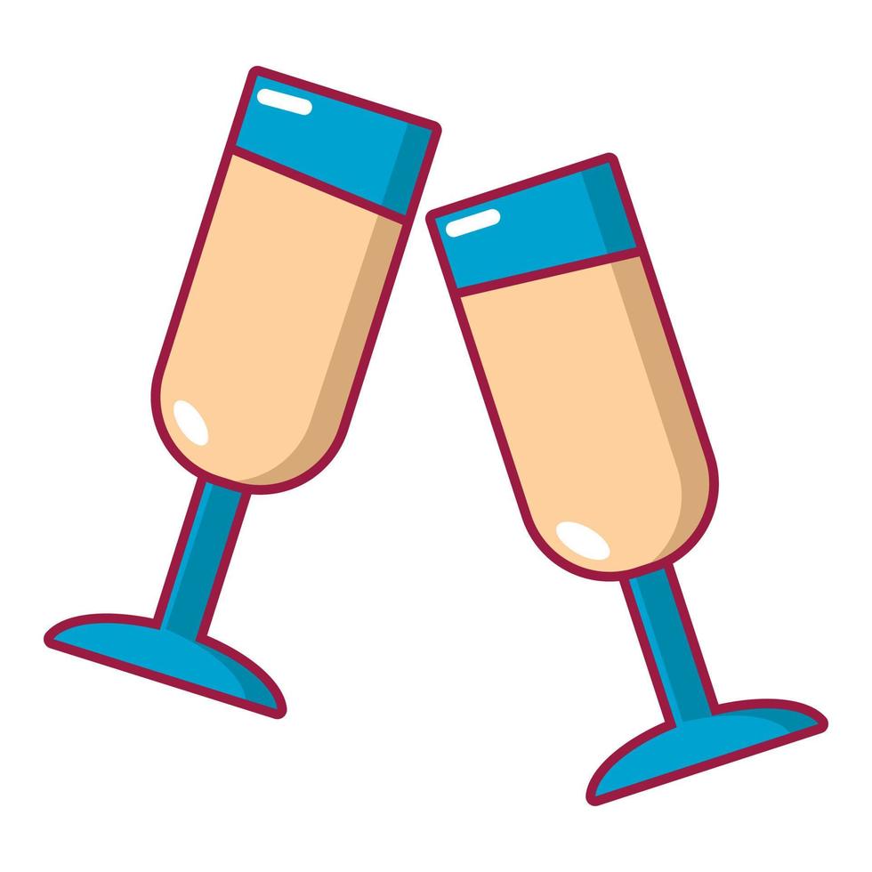 verres de champagne, icône, dessin animé, style vecteur