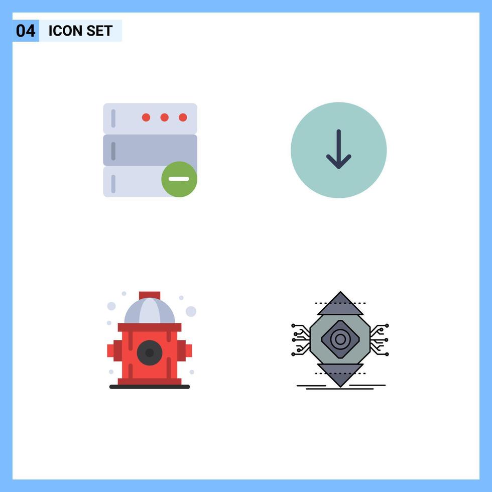 ensemble de pictogrammes de 4 icônes plates simples de téléchargements de flèche d'eau de base de données calculant des éléments de conception vectoriels modifiables vecteur