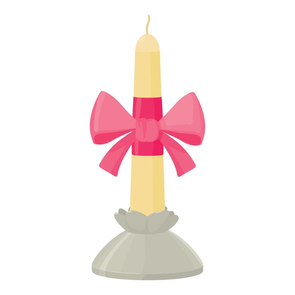 bougie blanche avec un arc rose dans l'icône du chandelier vecteur