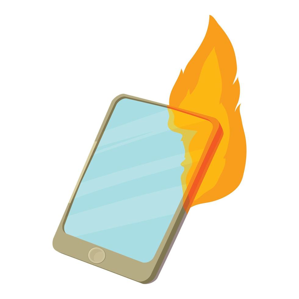 icône de smartphone en feu, style cartoon vecteur