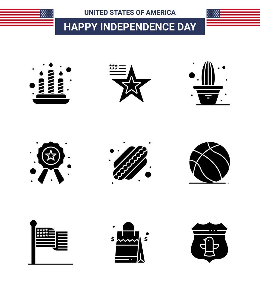 groupe de 9 glyphes solides définis pour le jour de l'indépendance des états-unis d'amérique tels que les états américains fleur signe police modifiable usa day vector design elements