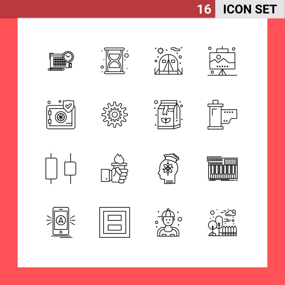 16 contours universels définis pour les applications web et mobiles sécurité protéger chaise assurance seo éléments de conception vectoriels modifiables vecteur