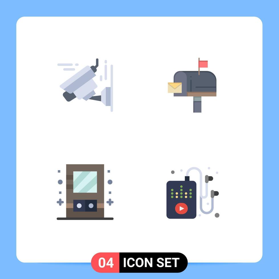 4 icônes plates universelles définies pour les applications web et mobiles miroir de caméra courrier e-mail passe-temps éléments de conception vectoriels modifiables vecteur